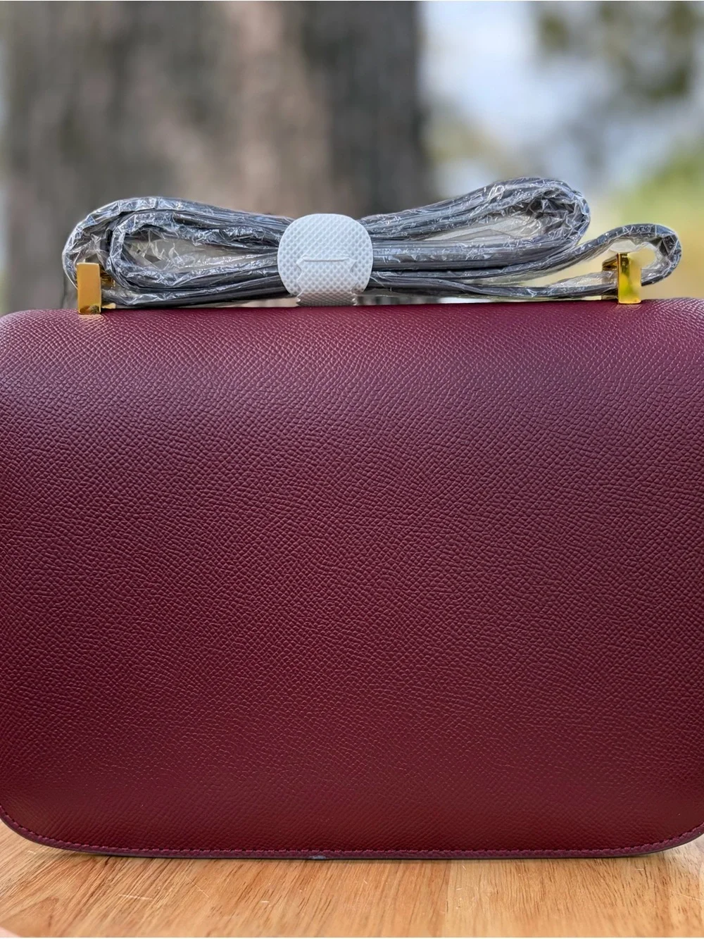 Deep Red Real Leather Shoulder/Crossbody Bag with H Closure